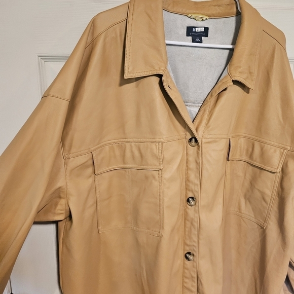Maeve Anthropologie Faux Leather Oversized Shirt Jacket Shacket Camel Brown - Picture 5 of 8